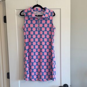 Lulu-B Sleeveless Pink and Blue Geometric Golf Dress UPF